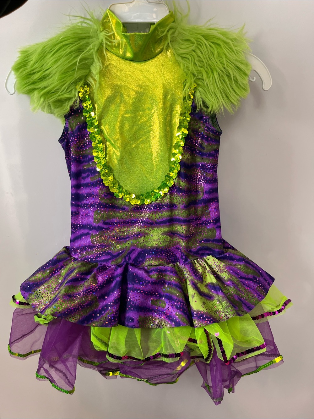 A Wish Come True Neon Green and Purple Sequin Dance Costume